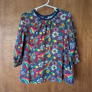Mini Boden Navy Trim Floral Rainbow Tunic Dress 2-3yrs 98cm